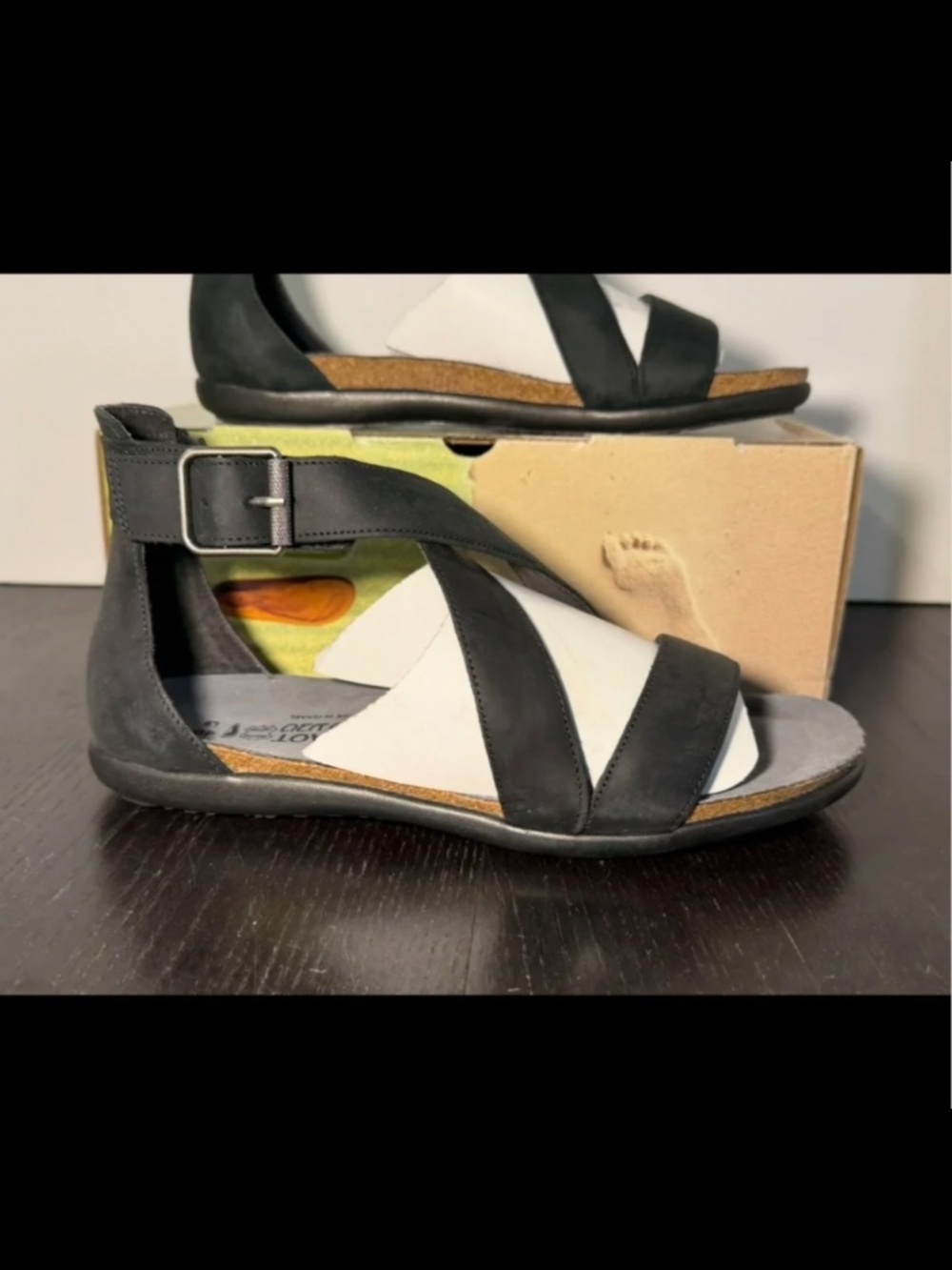 Naot Rianna Cross Strap Nubuck Leather Sandals Oily Coal Womans EU 40/US 9-9.5
